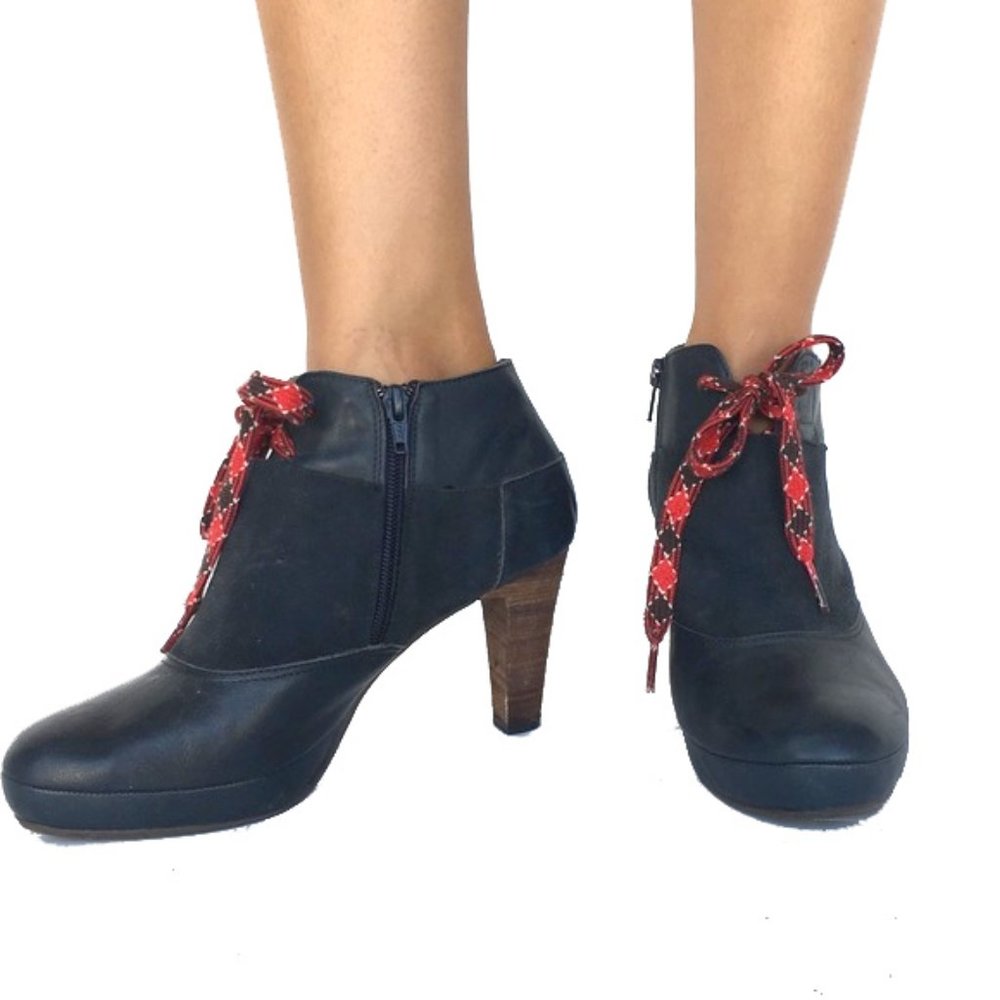 Anthropologie Black Ankle Boots with Red Laces